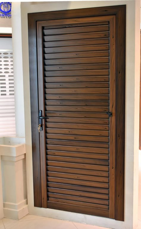 Replace paneled door with louvered door. Louver Door, Louver Doors, Louvered Interior Doors, External Wooden Doors, Louvered Doors, Door Decorating Ideas, Internal Glass Doors, Wooden Front Door Design, Wooden Main Door Design