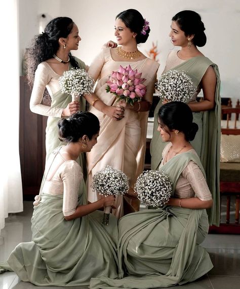 Bridesmaid Dresses Indian Christian, Kerala Christian Wedding Flower Girls Dress, Bridesmaid Saree Ideas, Indian Christian Wedding Ideas, Mallu Christian Wedding, Dress Code For Kerala Wedding Muslim, Christian Wedding Activities, Kerala Bridesmaid Dresses, Christian Wedding Saree Collection