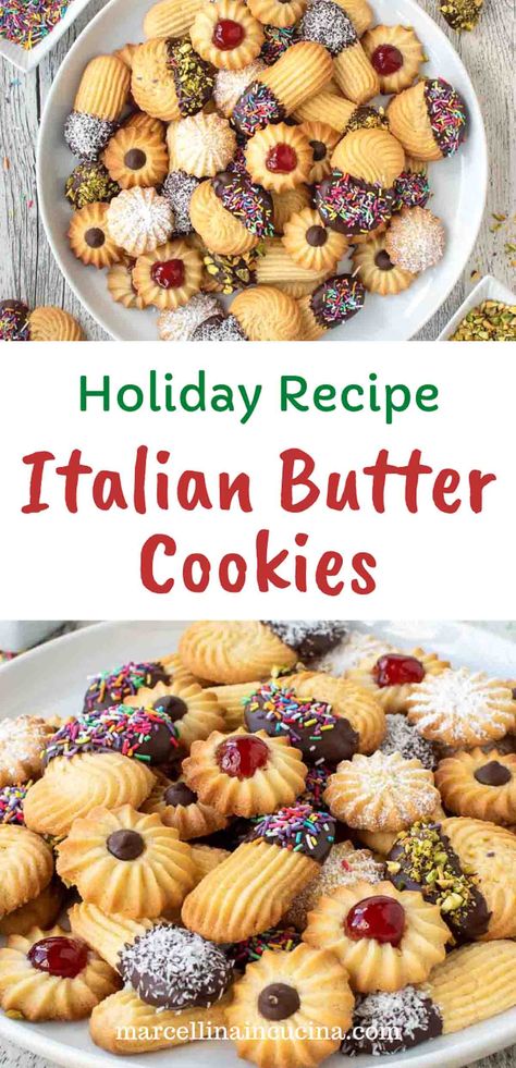 These Italian Butter Cookies are delicious and not too sweet. The best thing about Spritz cookies is that they are easy and quick to make. #spritzcookies #cookies #butterycookies #christmascookies Press Butter Cookies, Bakery Style Italian Butter Cookies, Italian Bakery Cookies Recipes, Christmas Cookies Using Cookie Press, Decorate Wafer Cookies, Best Spritz Cookies, Italian Pecan Cookies, Crispy Cookies Recipe Simple, Christmas Cookies Butter