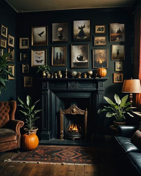 All posts • Instagram Scotland Autumn, Fall Interior Decor, Dark Academia House, Academia House, Decorating With Pumpkins, Cosy Candles, Gothic Homeware, Autumn Interior, Green Lounge