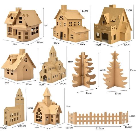 Deyuer 1 Set Interactive Handmade DIY Assembly Kit Paper Creative House Shape DIY Assembly Accessories for Children - Walmart.com Diy Christmas Village Accessories, Cat In Christmas Tree, Craft House Ideas, Gingerbread Costume, Casino Christmas, Cat In Christmas, Art For Students, Gingerbread House Patterns, Cardboard Construction