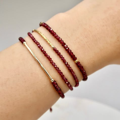 Excited to share the latest addition to my #etsy shop: 3mm Red Garnet Bracelet, Delicate 14K Gold Filled Faceted Genuine Mozambique Garnet Bracelet, Natural Gemstone Jewelry, January Birthstone Red Bracelet, Garnet Bead Bracelet, Holiday Bracelets, Black Beaded Bracelets, Diy Jewelry Unique, Garnet Bracelet, Natural Gemstone Jewelry, Red Bracelets, Beads Bracelet Design