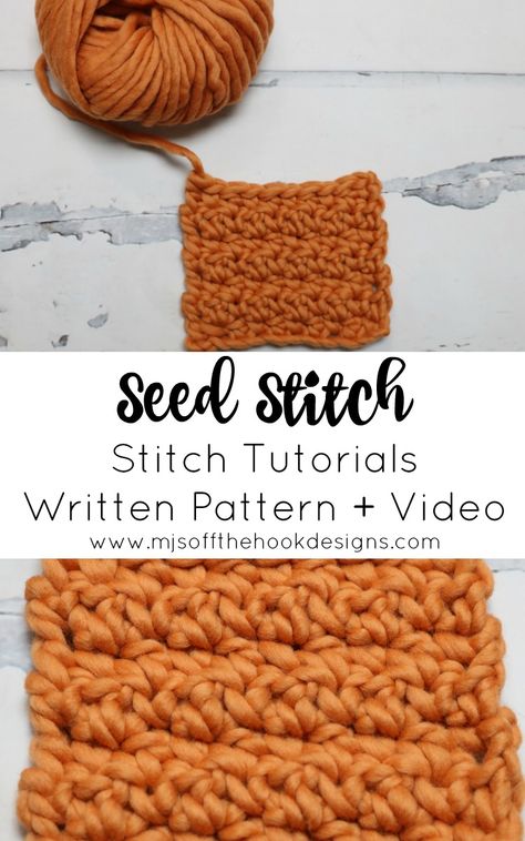 How to Crochet the Seed Stitch - MJ's off the Hook Designs #crochet #crochetforbeginners #crochetseedstitch #crochetstitchtutorials #learntocrochet #learnhowtocrochetseries #crochetabsolutebeginners #crochetpattern #freecrochet #diycrafter #stitchinspiration Seed Stitch Crochet, Crochet Basics Step By Step, Farmhouse Dishcloth, Temperature Blanket Ideas, Side Saddle Stitch, Beautiful Crochet Stitches, Crochet Seed Stitch, Crochet Lace Patterns, Farmhouse Blanket