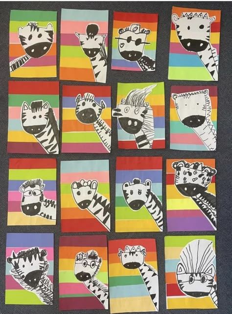 Art Projects For 2nd And 3rd Graders, Animal Art Elementary, Kindergarten Animal Art Projects, Zebra Art Project, Jungle Art Projects, Animal Art Projects For Kids, Animal Art For Kids, Art Projects Elementary, Art Projects School