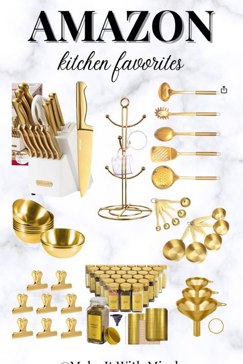 Grey And Gold Kitchen, White And Gold Kitchen Decor, Gold Kitchen Decor, Gold Kitchen Utensils, Royal Kitchen, Gold Kitchen Accessories, Kitchen Decor Collections, Black Kitchen Decor, Amazon Kitchen Finds