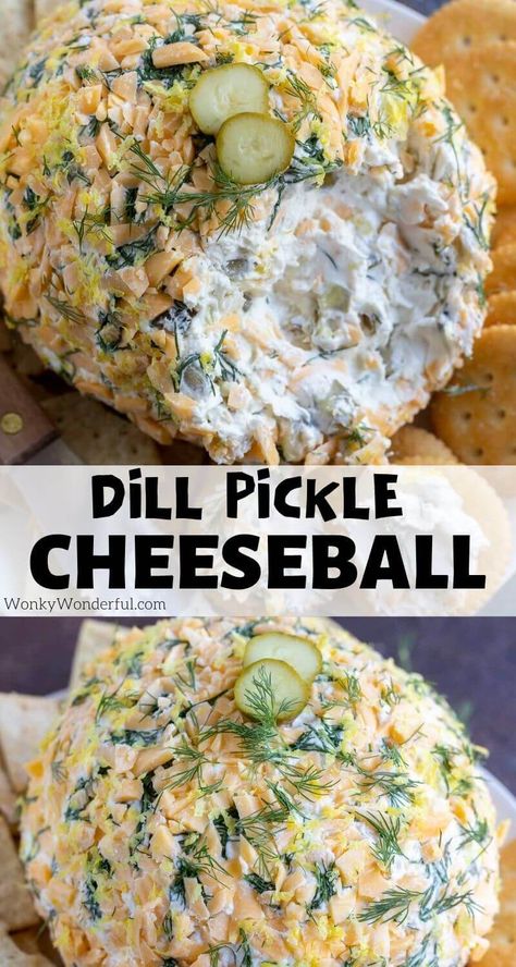 DILL PICKLE CHEESE BALL RECIPE + WonkyWonderful Pickles And Cream Cheese, Dill Pickle Cheese Ball, Pickle Cheese Ball, Cheese Ball Recipes Easy, Pickle Dip, Cheese Ball Recipe, Best Appetizer Recipes, Appetizers Easy Finger Food, Dill Pickles