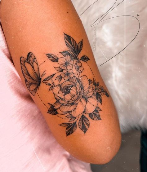 Woman Tricep Tattoo, Inner Bicep Tattoo Women Flower, Tattoos For Women Back Of Arm, Front Of Forearm Tattoo Women, Women Tricep Tattoo, Womens Tattoo Ideas Unique Beautiful, Large Arm Tattoos For Women, Women Shoulder Tattoo Ideas Unique, Mid Arm Tattoos For Women