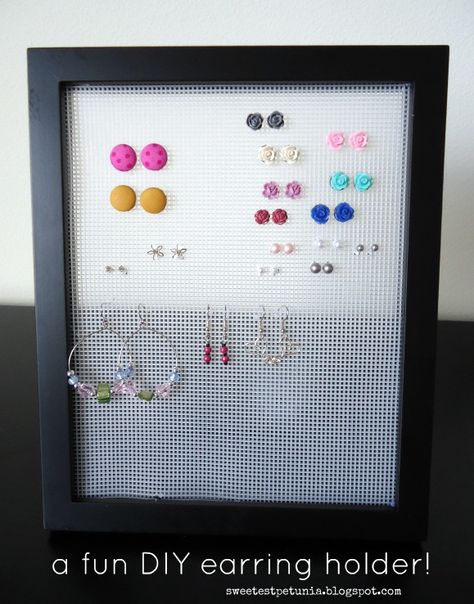 Diy Earring Holder, Thrifty Crafts, Earring Holders, Earring Storage, Diy Earring, Earring Organizer, Diy Holder, Earring Holder, Crafts For Girls