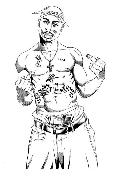 2pac Tattoos, Tupac Tattoo, 2pac Art, Indian Skull Tattoos, Gangster Drawings, Chicanas Tattoo, Tupac Art, Black And White Outline, Space Art Gallery