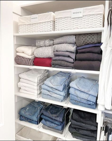 [Promotion] 89 Most Popular Closet Organization Ideas Aesthetic Advice You'll Be Impressed By This Winter #closetorganizationideasaesthetic Wardrobe Organisation Shelves, Cupboard Organisation Clothes, Denim Closet Organization, Clothes Cupboard Organization, Jeans Organization Ideas, Cupboard Organization Clothes, Closet Organization Ideas Aesthetic, Organization Ideas Aesthetic, Cupboard Clothes