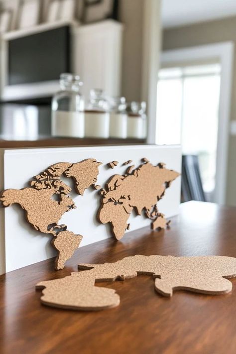 "Transform your walls with a DIY Cork Board World Map! 🌍📍 A fun and interactive way to display your love for travel and exploration. 🌟✨ #DIYHomeDecor #WorldMapDesign #TravelLovers" Diy Cork Board, Diy Cork, World Map Design, Cork Diy, Exploring The World, Cork Board, Creative Projects, Decorative Pieces, From Home