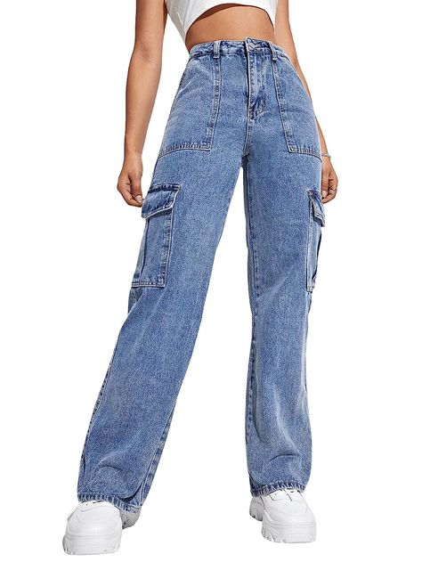 Jeans Pattern, Wide Leg Denim Pants, Skater Outfits, Y2k Fits, Baggy Cargo Pants, Summer Chic, Straight Leg Denim, Women Denim Jeans, Edgy Look