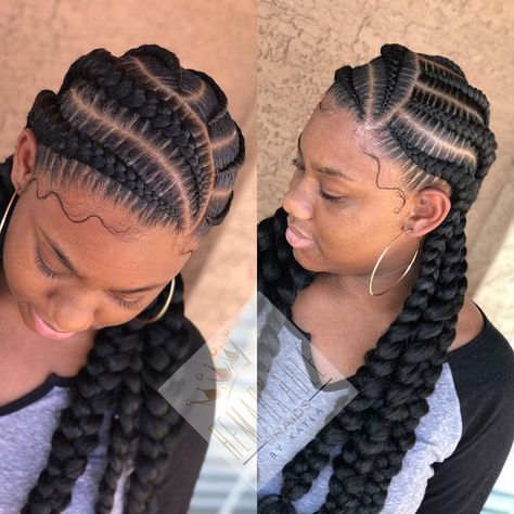 6 stitch bohemian feed in braids like!? ❤️🥰🤣 #azbraids #braiderinaz #azbraider #stitchbraids #azstitchbraids #remarkablebraids… Bohemian Feed In Braids, Box Braids Styles, Elegant Braids, French Braid Styles, Hairstyles For Black Women Cornrows, Glamorous Curls, Black Women Cornrows, Braided Buns, Lemonade Braids Hairstyles