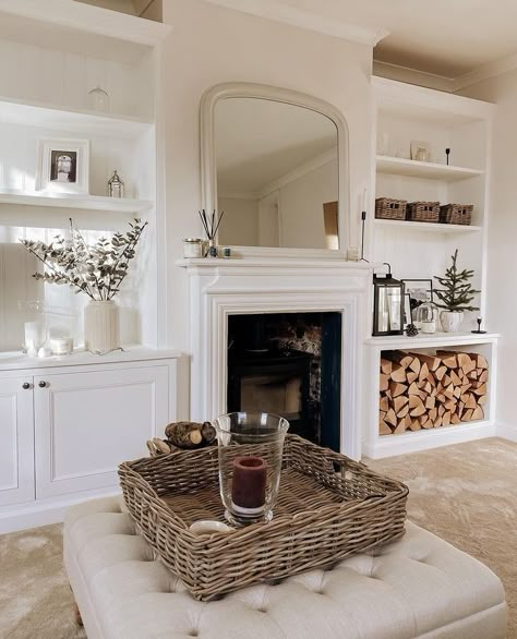 Alcove Ideas Living Room, Log Burner Living Room, Alcove Ideas, Lounge Room Styling, Built In Shelves Living Room, Victorian Living Room, Classy Living Room, New House Living Room, Decor Fireplace