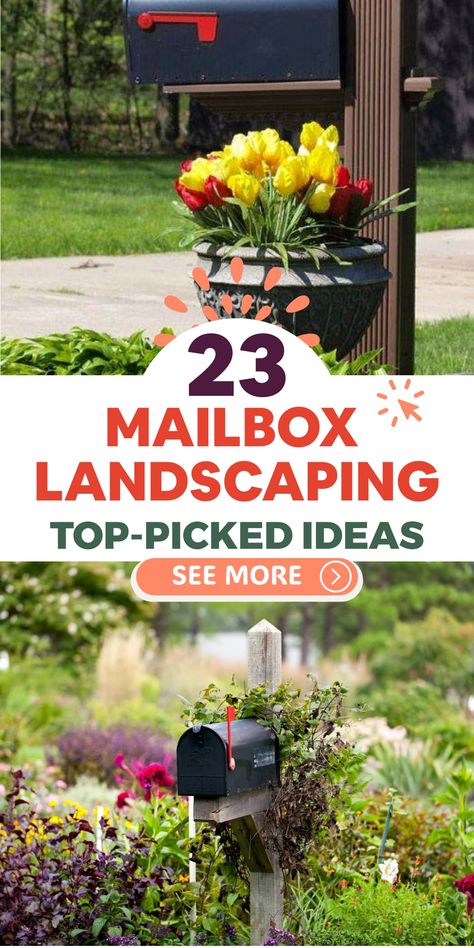 Explore unique ways to upgrade your mailbox with our inventive ideas for mailbox landscaping. Elevate your curb appeal by incorporating a mix of plants and flowers around your mailbox, creating a charming focal point in your outdoor space. Whether you prefer elegant vines or vibrant blooms, our suggestions will infuse color and character into your garden. These suggestions can be customized to suit any garden size and style, ensuring a personalized touch that complements your home. Flower Mailbox Ideas, Mailbox Post Ideas Curb Appeal, Decorated Mailboxes Ideas, Flowers Around Mailbox Ideas, Landscaping Around Mailbox Ideas, Mailbox Plants, Mailbox Landscaping Ideas, Creative Mailbox, Succulent Outdoor