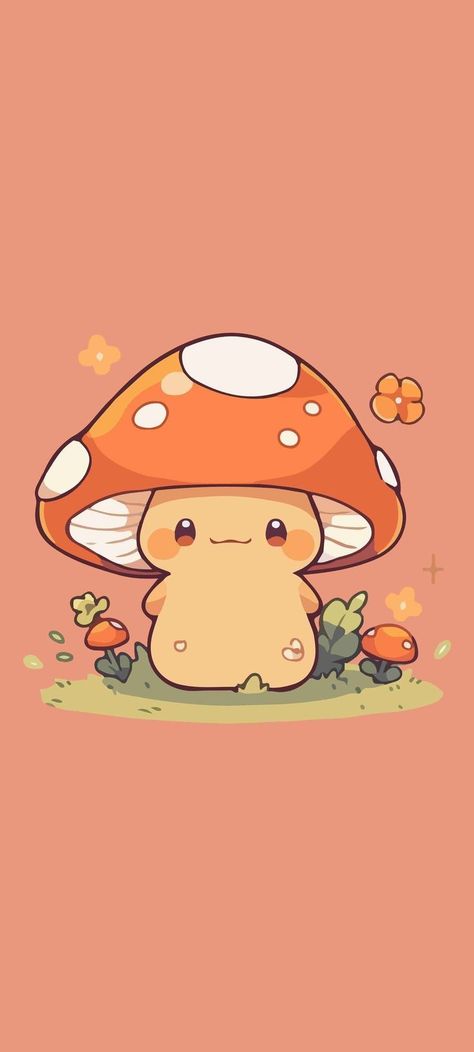 Cute Mushrooms Painting, Mushrooms Phone Wallpaper, Mushroom Core Wallpaper, Kawaii Wallpaper Animals, Cute Mushrooms Wallpaper, Kawaii Mushroom Wallpaper, Cute Mushroom Iphone Wallpaper, Mushroom Asthetic Picture, Mushroom Cute Wallpaper