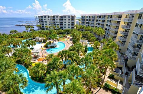 A list of the hotels with lazy rivers right by their doorstep in Destin, Florida, USA. Destin Florida Vacation, Fort Walton Beach Florida, Destin Resorts, Okaloosa Island, Destin Hotels, Florida Hotels, Resort Pools, Fort Walton Beach, Destin Florida