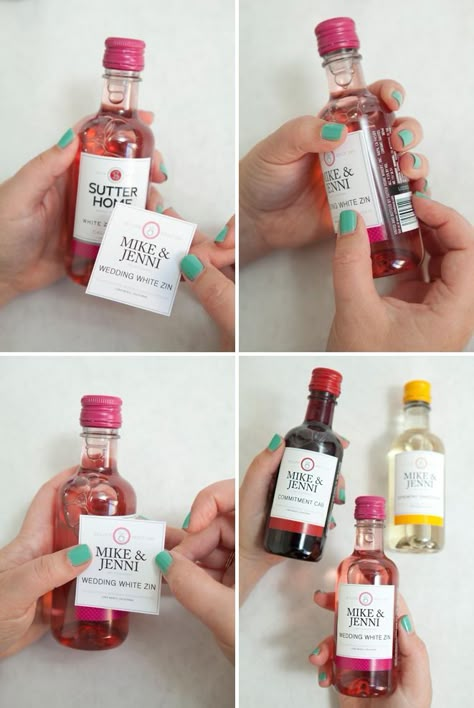 DIY mini-wine bottle wedding favors with FREE label downloads!: Bottle Wedding Favors, Wine Bottle Wedding Favors, Mini Wine Bottle Favors, Wine Bottle Favors, Vintage Wedding Favors, Wedding Wine Bottles, Mini Wine Bottles, Wedding Bottles, Favors Ideas