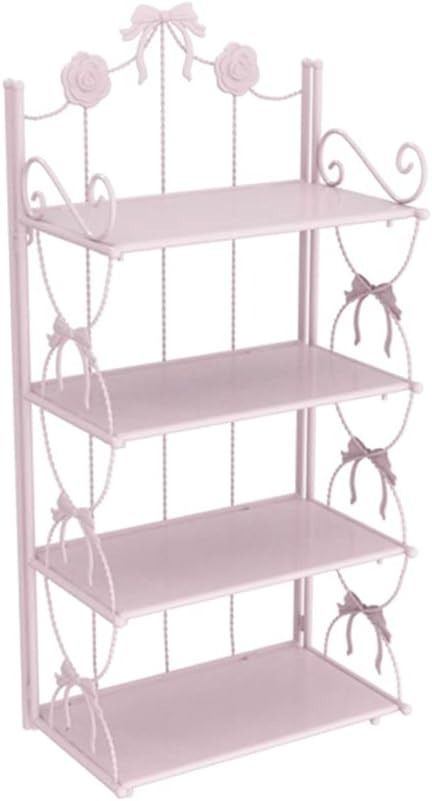 Amazon.com: BOOMALTU Cute 4-Tier Folding Metal Shelving Bathroom Shelf,Pink Shelves Pink Bookshelf with Bow and Flowers Decor for Storage and Display in Living Room, Bathroom, Office, Kitchen : Home & Kitchen Pink Bookshelf, Pink Bookshelves, Metal Bathroom Shelf, Pastel Core, Cute Bookshelves, Pink Shelves, Shelving Bathroom, Room Bookshelf, Shelves Metal