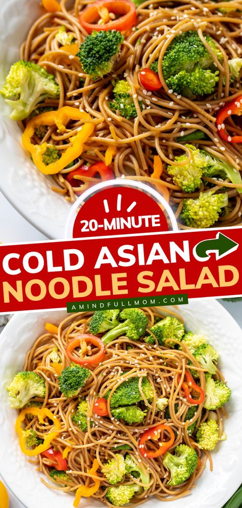 Asian Noodle Salad Asian Noodle Pasta Salad, Cold Asian Noodle Salad Easy, Sesame Ginger Pasta Salad, Pasta Lunch Ideas Cold, Sesame Noodle Salad Cold, Cold Asian Noodle Salad Sesame, Cold Noodle Lunch Ideas, Asian Sesame Noodle Salad, Pasta Salad With Ramen Noodles