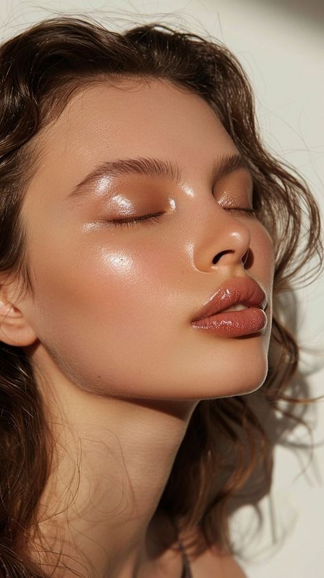 Beauty and Makeup: #beauty, #makeup, #skincare, #haircare Glossy Makeup Aesthetic, Glowy Peachy Makeup, Glossy Make Up Look, Dew Makeup Look, Dewy Skin Aesthetic, Beach Makeup Photoshoot, Shine Makeup Look, Summer 2024 Make Up Trends, Glossy Skin Makeup