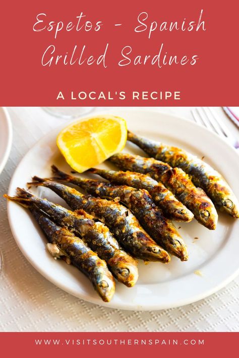 Are you in the mood for Espetos, the Spanish grilled sardines? You can learn here how to prepare sardines the way Spaniards do it. As the warm season is around the corner, this grilled sardines recipe is just perfect for a barbeque dinner party. The Spanish grilled sardines are easy to make and are done in just 20 minutes but you will be amazed how good they are. These grilled sardines are crispy, smokey, and finger-licking good. #espetos #grilledsardines #spanishsardines #sardines #andalucia How To Eat Sardines, Sardines Recipe, Tapas Ideas, Canned Sardines, Grilled Mackerel, Spanish Tapas Recipes, Grilled Sardines, Chicken Croquettes, Sardine Recipes