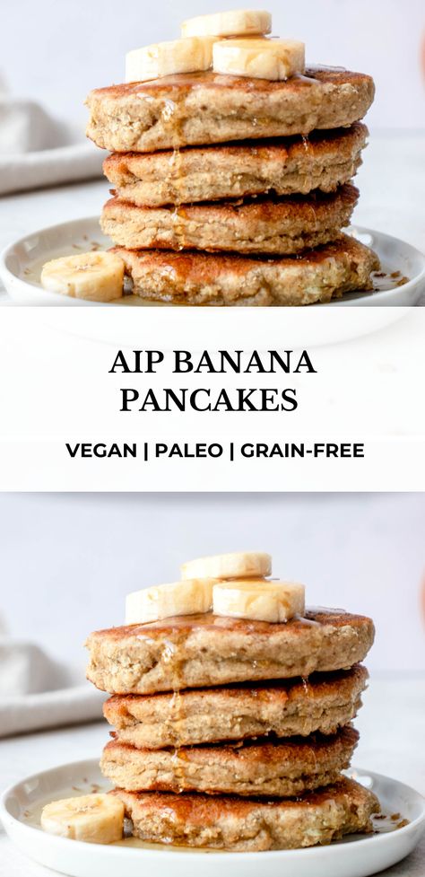 Aip Pancakes Autoimmune, Aip Banana Pancakes, Aip Pancakes Egg Free, Aip Banana Recipes, Aip Kid Friendly Recipes, Aip Desserts Quick, Aip Elimination Phase Recipes, Aip Breakfast Recipes Easy, Aip Recipes Breakfast