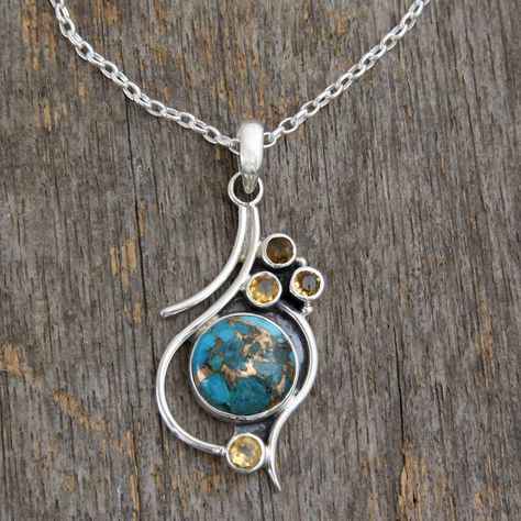 Top 15 Trendy Handmade Turquoise Necklaces, Bracelets & Rings Ideas Turquoise Pendant Necklace, Citrine Pendant, Silver Jewelry Design, Necklace Craft, Silver 925 Necklace, Metal Clay, Precious Metal, Sea Glass Jewelry, Silver Pendants