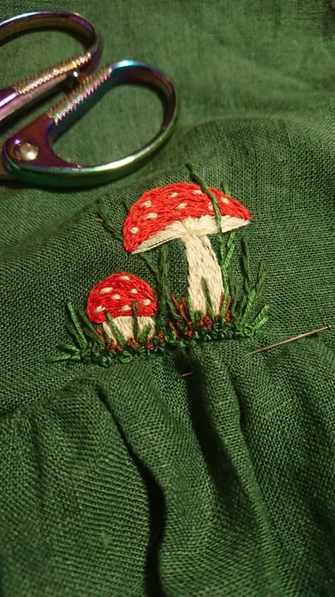 Mushroom Embroidery Sweater, Red Mushroom Embroidery, Frog And Mushroom Embroidery, Embroidery Patterns Mushrooms, Mushroom Embroidery Shirt, Hand Embroidered Mushroom, Mushroom Embroidery Pattern Free, Tiny Mushroom Embroidery, Small Mushroom Embroidery