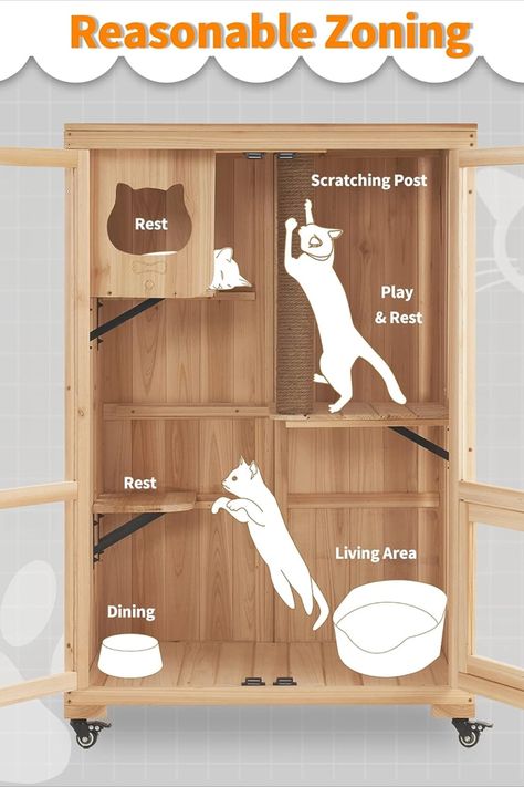 MCombo Luxury Cat House with Scratching Post, Wooden Large Cat Villa with Wheels, Multi-Feature Cat Condo with Escape Door, Cat Cages Enclosures with Shelter Indoor/Outdoor Dog And Cat House Combo, Hotel For Cats, Cat Indoor House, Diy Indoor Cat House, Cat Hotel Design, Cat Cages Outdoor, Cat Cage Ideas, Cat Condo Ideas, Cat Enclosure Indoor