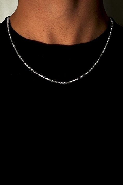 Shop the Twisted Rope 2mm Basic Chain for men. Fashion-forward, made of resilient Silver Stainless-Steel. Elevate your streetwear game with our collection. A must-have Hip-Hop jewelry piece, making a strong fashion statement. Check more such pieces in our Etsy shop. #Men'sFashion #HipHopJewelry #EdgyAccessory  #TwistedRopeChain #MetalJewelry #StreetwearAccessory #FashionStatement  #Trendsetter #StreetStyle  #Chic Men’s Chains, Silver Chain Men, Neck Chain For Men, Korean Street Wear, Chains Aesthetic, Silver For Men, Silver Chain For Men, Chain For Men, Trending Jewelry