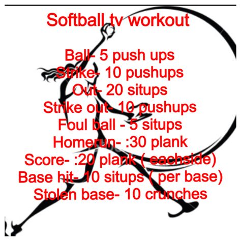 Softball workout for core and upper body i love this. i watch a lot of softball so now i can do it and workout too! :) Softball Workouts At The Gym, Softball Conditioning, Workout For Core, Tv Workout, Softball Tips, Softball Memes, Softball Cheers, Softball Workouts, Tv Workouts