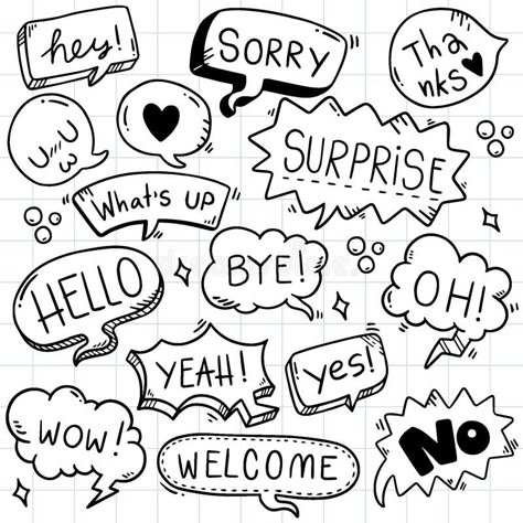 Cute Speech Bubble, Sketch Notes Doodles, Text Drawing, Bubble Drawing, Bubble Quotes, Note Doodles, Text Bubble, Speech Bubbles, Doodle Style