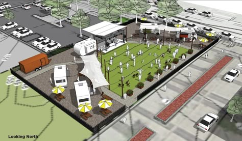 Food Truck Park Design Ideas, Food Truck Park Design, Park Design Ideas, Innovation District, Container Park, Food Truck Park, Food Court Design, Food Truck Festival, Opening A Restaurant