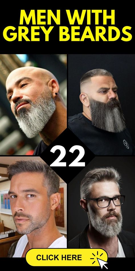 Men with grey beards represent a blend of maturity and style that is both attractive and distinguished. For older men, especially those who are bald or have dark skin, grey beards can be a key fashion statement. From classic short styles to bold long beards, there are numerous ideas to explore. These styles for bald men pair perfectly with everything from casual wear to formal suits, enhancing their overall appearance and highlighting their handsome features. Bald Men With Grey Beards, Black Bald Men Style, Gray Beards Older Man, Bald Black Men, Styles For Bald Men, Grey Bearded Men, Salt And Pepper Beard, Bald Black Man, Beard Ideas