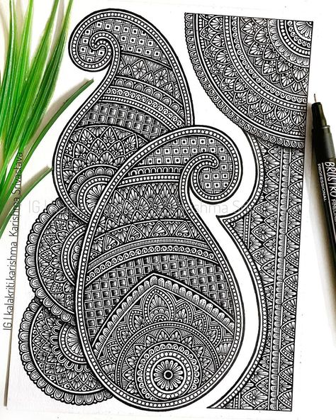 Karishma Srivastava | Mandala on Instagram: “Another attempt at drawing the Paisley motif with mandala patterns. This one took longer than anticipated but I’m content with how this has…” Karishma Srivastava, Kalakriti Karishma, Bird Paintings On Canvas, Mandala Arts, Rajasthani Art, Pen Work, Madhubani Paintings, Easy Mandala Drawing, Easy Mandala