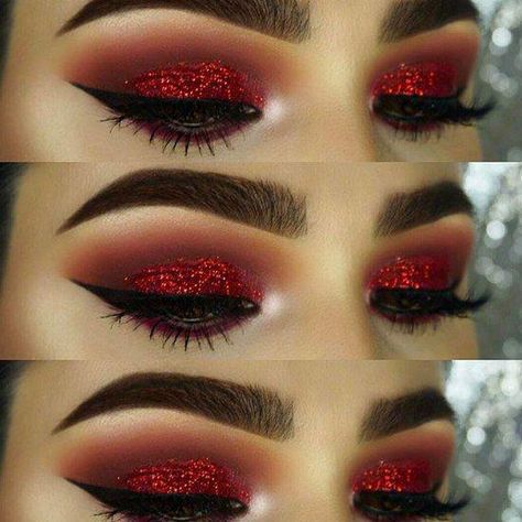 red Valentine's Day makeup #Makeupforbeginners Make Up Yeux, Make Up Gold, Revolution Eyeshadow, Red Eye Makeup, Mekap Mata, Day Makeup Looks, Holiday Makeup Looks, Valentines Day Makeup, Red Eyeshadow