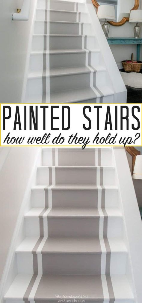 Pros and Cons of Painted Stairs! How do painted stair treads hold up over time? How durable are they? What type of paint should I use? All these questions and more answered! #paintedstairs #howtopaintstairs #DIYpaintedstairs #floorpaint #stairpaint #paintingstairs #stairpaint #stairpaintingideas #porchandfloorpaint #paintedstairstreads #paintingstairrisers #stairsmakeover #stairsideas #staircasemakeover #staircasepainted Stairway Paint Ideas, Painted Stairs Makeover, Paint Stairs Diy, Stairs To Attic, Painted Wood Stairs, Paint Stairs, Stairway Makeover, Stairs Remodel, Stairs Makeover Design