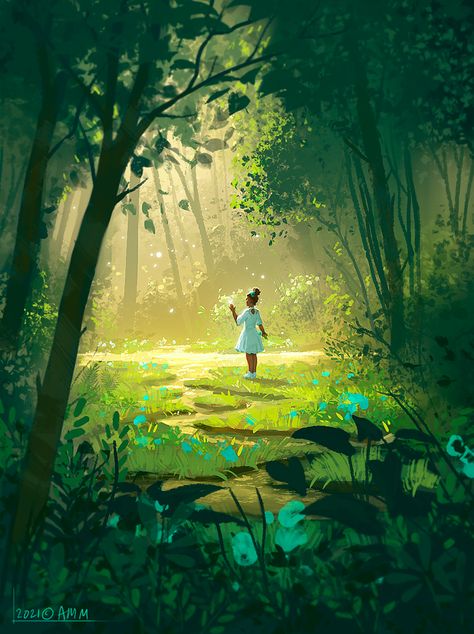 Daydreaming Illustration, Landscape Drawing Tutorial, Forest Clearing, Quick Painting, Book Illustration Design, Forest Drawing, Forest Illustration, Game Illustration, Landscape Drawings