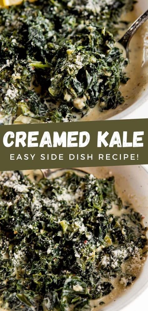 This easy creamed kale recipe comes together in less than 30 minutes with hearty fresh kale and a creamy sauce. Top it with optional cheese. Cooked Kale Recipes, Kale Side Dish, Easy Kale Recipes, Cooked Kale, Nutritional Tips, Most Nutritious Vegetables, Creamy Kale, Creamed Kale, Kale Recipe