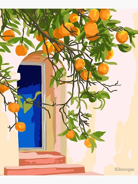 Orange Architecture, Greece Painting, Illustration Kunst, Travel Morocco, Heart Art Print, Building Art, Orange Tree, Orange Art, Painting Inspo