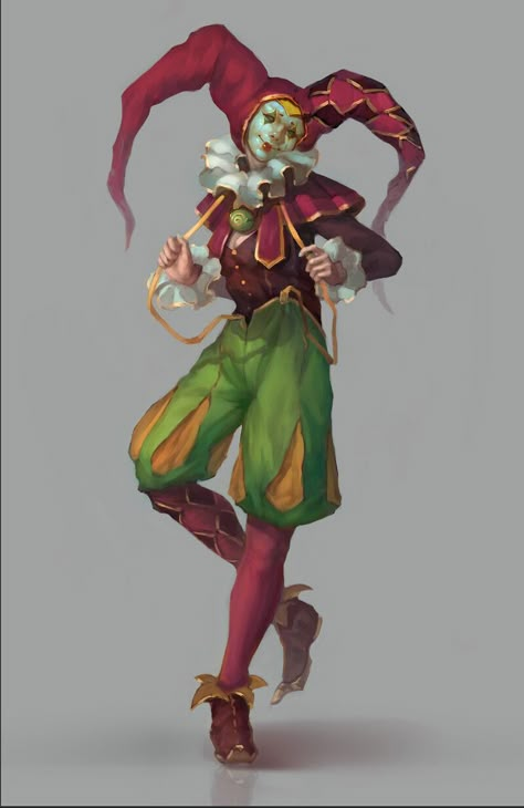 Female Court Jester, Medieval Jester Character Design, The Wild Beyond The Witchlight Artwork, Court Jester Aesthetic Outfit, Court Jester Art, Carnival Character Design, Fantasy Jester Art, Female Jester Art, Circus Character Art