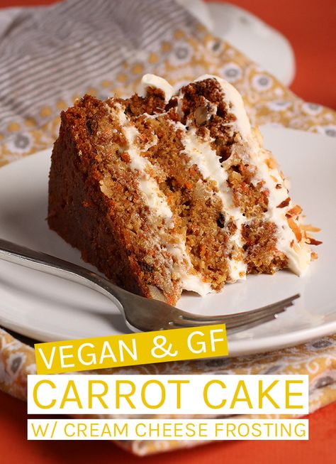 This vegan and gluten free carrot cake is made with Bob's Red Mill Gluten-Free flour for a perfectly moist and decadent holiday dessert. #vegan #glutenfree #vegandesserts #carrotcake #veganglutenfree Cheesecake Vegan, Gluten Free Carrot Cake, Vegan Carrot Cakes, Vegan Cake Recipes, Vegan Cakes, Makanan Diet, Healthy Cake, A Piece Of Cake, Vegan And Gluten Free