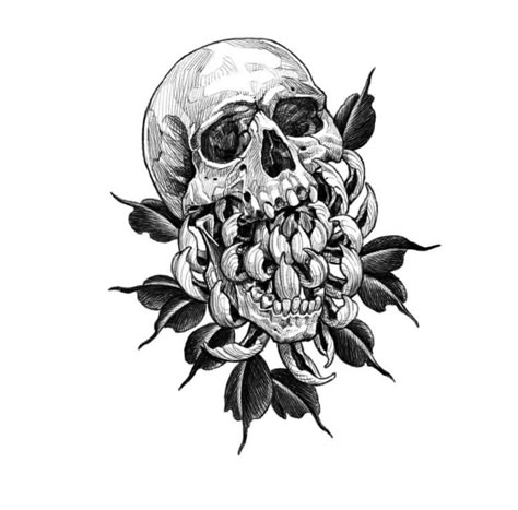 Devil Drawing, Skull Tattoo Flowers, Skull Rose Tattoos, Chrysanthemum Tattoo, Neotraditional Tattoo, Armband Tattoos, Sharpie Tattoos, Landscape Tattoo, Skull Art Drawing