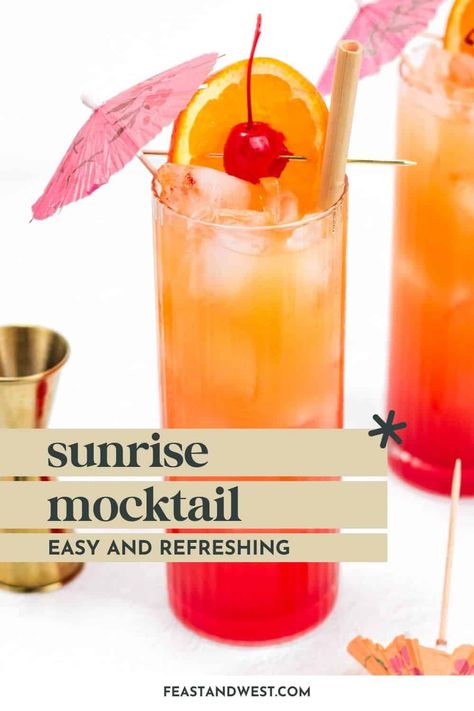 If you’re looking for a fun and fruity non-alcoholic beverage, then you’ll love this easy Sunrise Mocktail recipe. Using orange juice, lemonade and grenadine syrup, you can make a color effect that looks like the sunrise and tastes wonderfully delicious! Such a fun drink for any time of the year. https://feastandwest.com/2024/05/01/sunrise-mocktail/ Tequila Sunrise Mocktail Recipe, Mocktails Orange Juice, Orange Mocktails Non Alcoholic, Sunrise Mocktail Recipe, Tequila Sunrise Mocktail, Orange Juice Mocktail Recipe, Fruity Mocktails Non Alcoholic, Recipe Using Orange Juice, Grenadine Mocktails