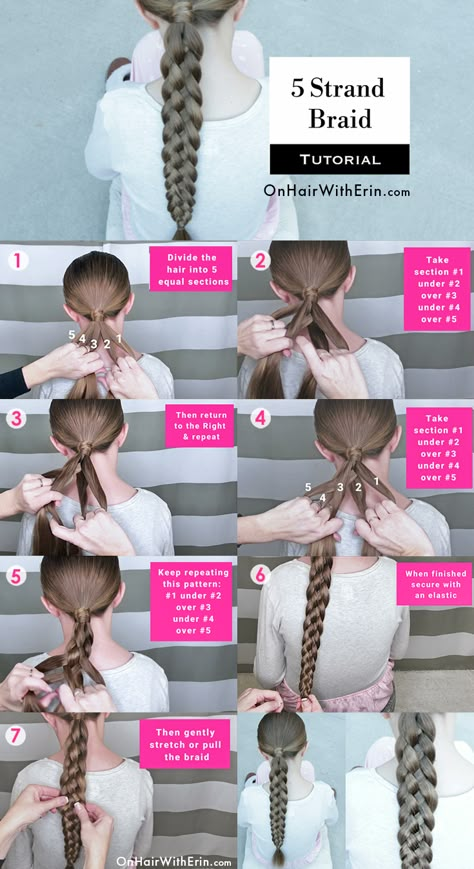 To see my full tutorial head to my You Tube Channel: On Hair With Erin Hair Braid Tutorials, Hair Diagram, Five Strand Braid, 5 Strand Braid, How To Braid Hair, Five Strand Braids, 5 Strand Braids, Braid Tutorials, Four Strand Braids