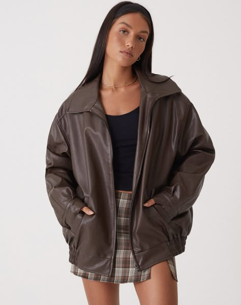 PU Bitter Chocolate Jacket | Cavita – motelrocks-com-us Fall Fits, Brown Leather Jacket, Brown Jacket, Fall 2023, Leather Jackets, Fit Inspo, Fashion Inspo Outfits, Fall Fashion, Brown Leather