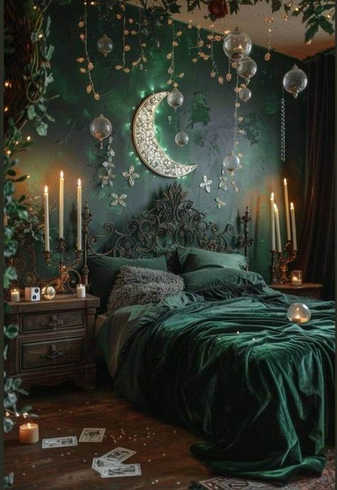 Magical Bedroom, Forest Bedroom, Made Bed, Whimsical Bedroom, Dream Bedroom Inspiration, Dark Home Decor, Dreamy Room, Bedroom Refresh, Dream Room Inspiration