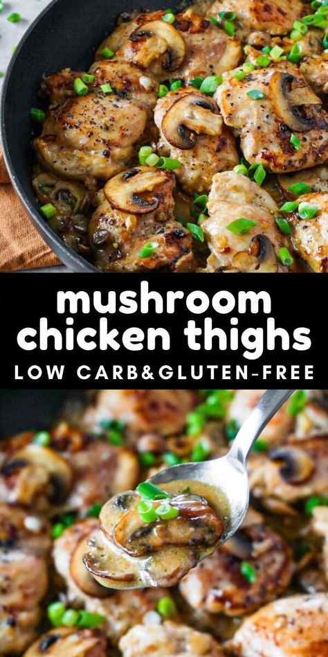 This delicious keto chicken thighs recipe with mushroom sauce is perfect for meal prep or just to enjoy with the company of friends at the dinner table. Creamy and flavorful, this dish will make it to the top of your list of keto, low carb, and gluten-free recipes. Mushroom Chicken Thighs, Keto Chicken Thighs, Keto Chicken Thigh Recipes, Chicken Thighs Mushrooms, Chicken Thighs Recipe, Low Carb Low Fat Recipes, Thighs Recipe, Chicken Thigh Recipes Oven, Diner Recept