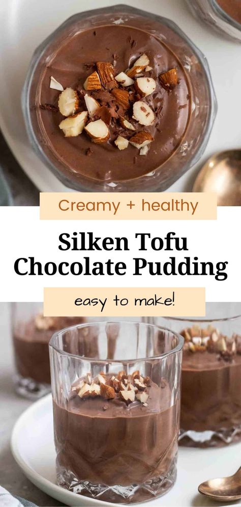 Creamy, rich, and decadent, this tofu chocolate pudding makes a superb sweet treat! All you need are 5 simple ingredients and 5 minutes to make it. Tofu Dessert, Vegan Chocolate Pudding, Chocolate Pudding Recipe, Tofu Pudding, Recipes Tofu, Tofu Breakfast, Vegan Protein Recipes, Clean Desserts, Anyone Can Cook